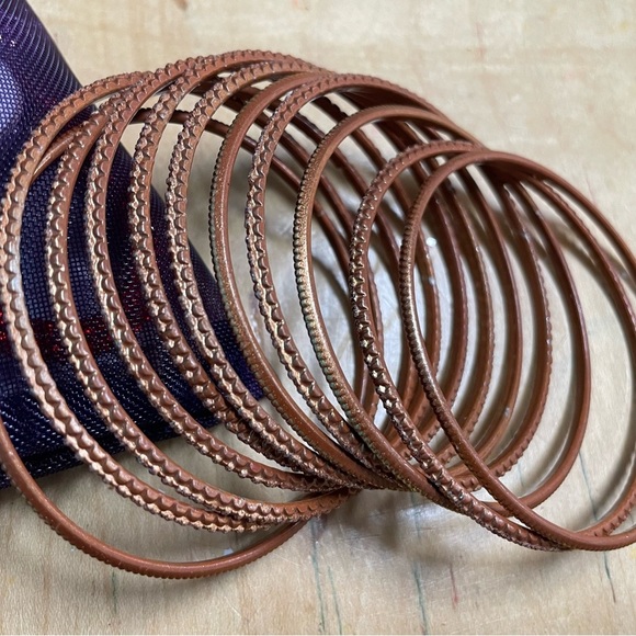 Gold Tone Bangle Set – 11 Stackable Polished & Textured  Bracelets – NWT - Picture 3 of 4